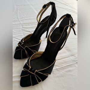 Alexandre Birman Retro Black Gold Velvet Heels ankle strap size 41.5 / 10.5 - 11